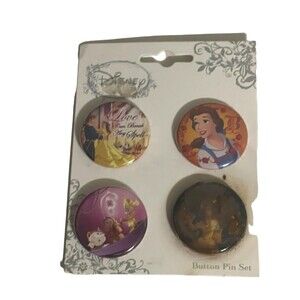 Vintage Disney Set of 4 Beauty and the Beast Buttons RARE